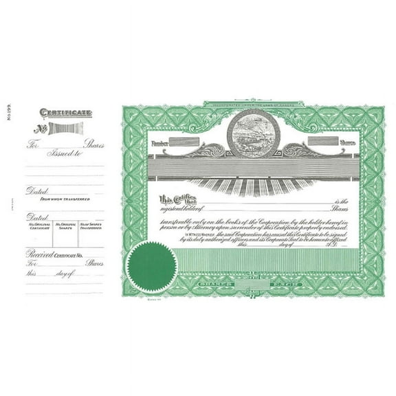 Goes 199 Kansas Stock Certificate, Kansas Stock Certificate, Size 8-1/2" x 15", Printable, Laser or Ink Jet Compatiable (Pack of 5)