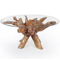 thumbnail image 4 of Rustic Teak Wood Root Dining Table Including 55 Inch Round Glass Top, 4 of 5