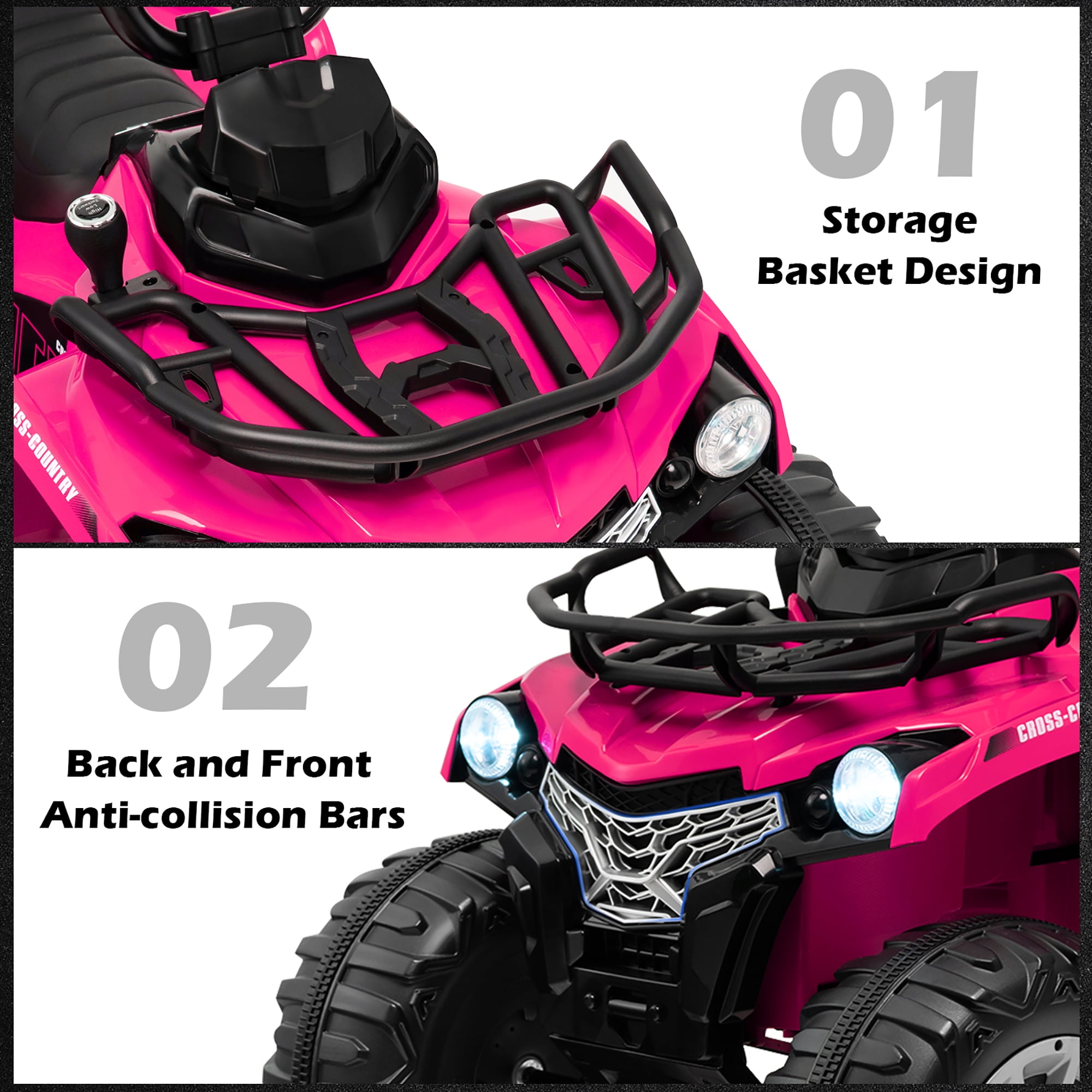 Costway 12V Kids Ride On ATV Electric 4-Wheeler Quad 2 Speeds with Mp3 & Headlights Pink