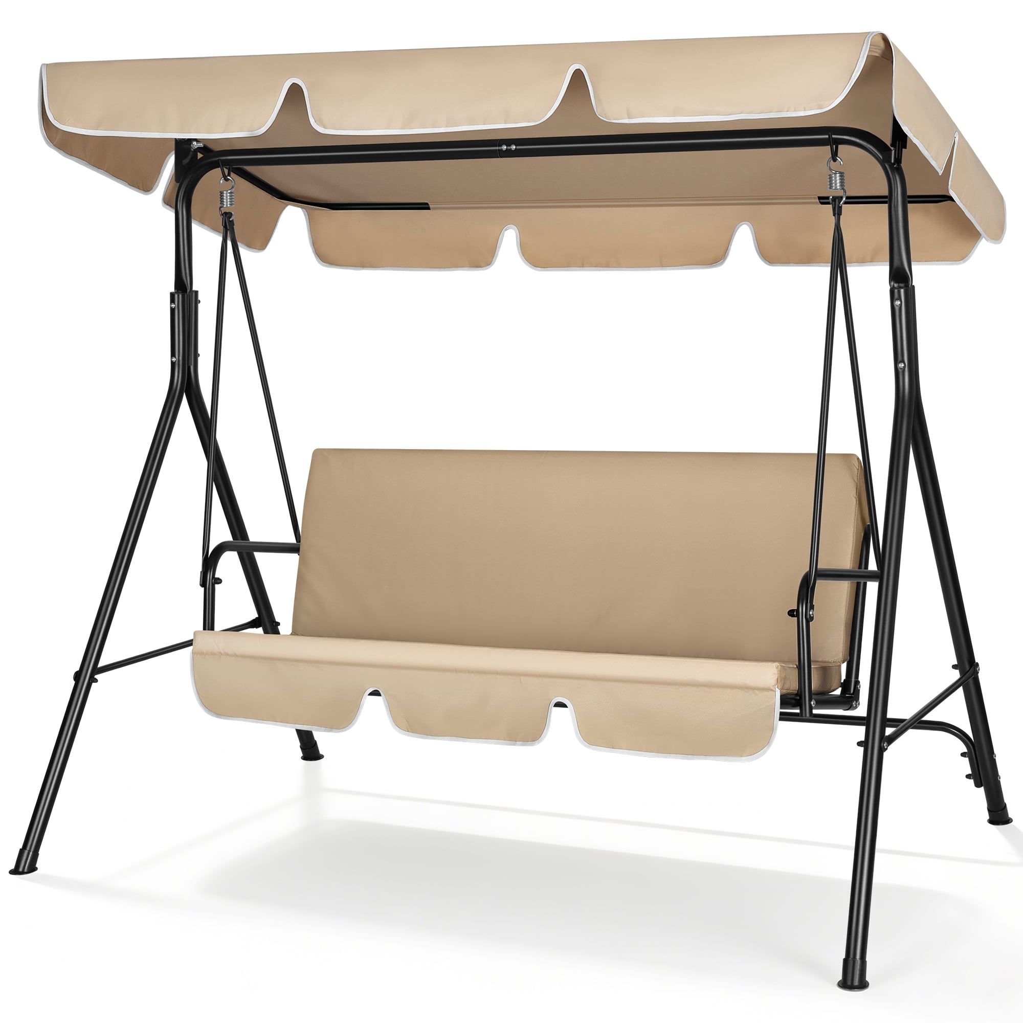 VIVOHOME 3-Seat Swing Glider Chair with Removable Cushion & Canopy, Steel Frame Stand, Beige