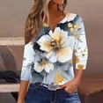 thumbnail image 2 of Blusas para las Mujeres Casual Impreso 3/4 Mangas Cuello en V Botón de Ocio Top Blusa Tops para las Mujeres, 2 of 8