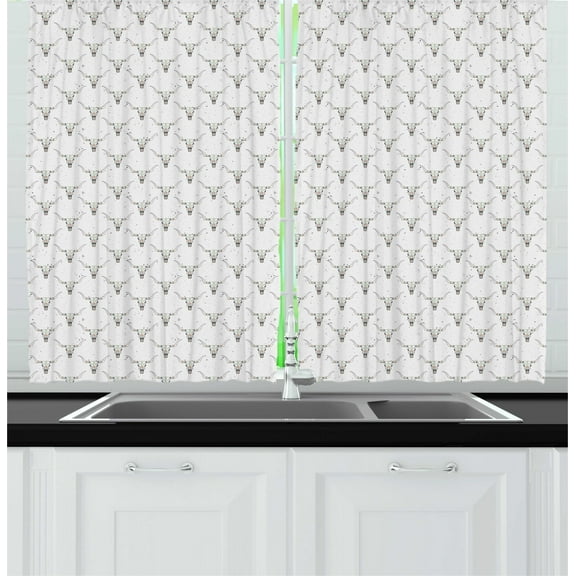 Ambesonne Longhorn Kitchen Curtains, Grunge Tribal Bull Skull, 55"x39", Coconut and Multicolor