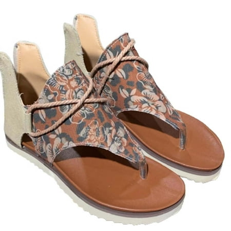 

Women s Casual Shoes Printed In Large Size Flat Slippers Back Zipper Sandals