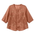 thumbnail image 4 of Qulqfy Floral Print Blouses for Women 3/4 Length Sleeve Casual Crew Neck Cotton Linen Button Down Spring Orange Summer Tops for Women 2026 XXXL, 4 of 7