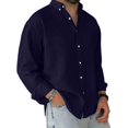thumbnail image 3 of Domuza Long Sleeve Button Shirts for Men Casual Collared Loose Fit Summer Beach Tshirts Comfy Lightweight Untucked Stretch Tops with Pocket Navy XXL, 3 of 6