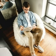 Big Joe Milano Bean Bag Chair, Ivory Shag, Soft Faux Fur, 2.5 feet