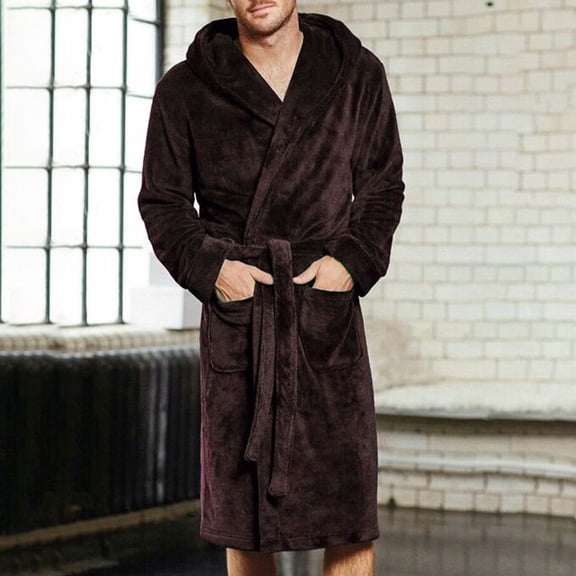 EQWLJWE Men's Winter Lengthened Coralline Plush Shawl Bathrobe Long Sleeved Robe Coat Robes Holiday Clearance