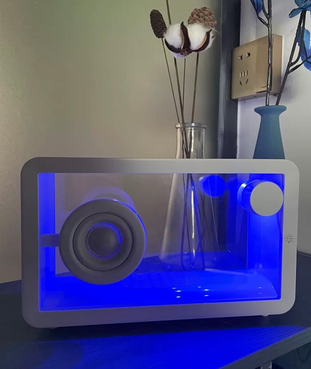 MUSICOZY Bluetooth Speaker with Hi-Fi Sound, Clear Glass Screen, Bluetooth 5.4 HD Audio Speaker Strip, Built-in White Noise Party Speaker with LED Light Show for Computer, Office, Shower, White