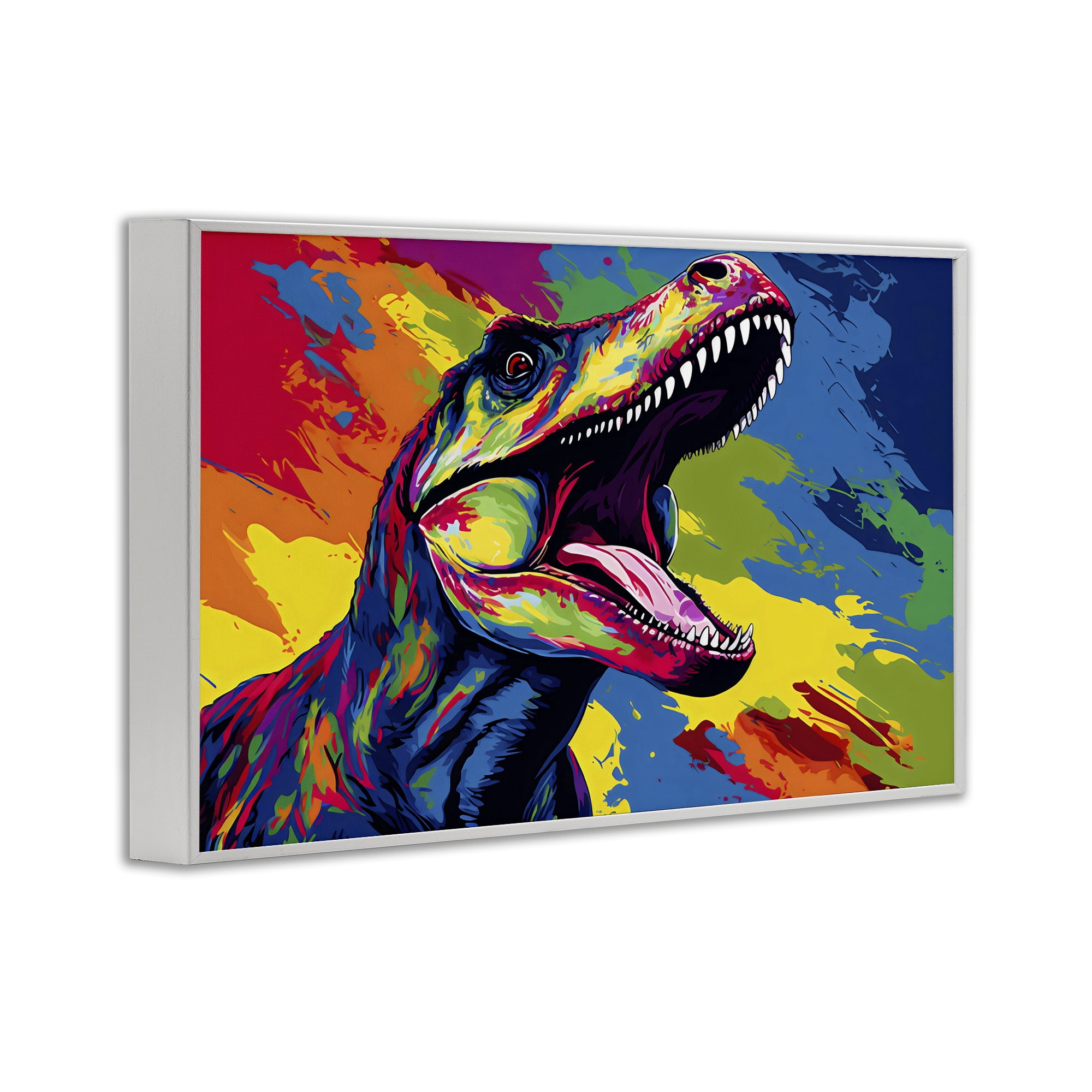 Stupell Industries Brightly Colored Dinosaur White Framed Giclee Art, design by Creative Studio