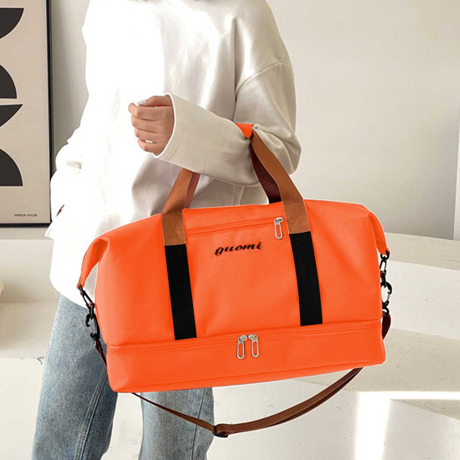 LACKUST Travel Duffel Bag, Shoe Compartment, Sports Gym, Folding Organizer, Sport,Orange