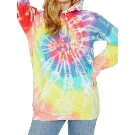 One Opening Women Long Sleeve Hoodie Oversized Rainbow Sweatshirt Tie Dye Print Colorblock Crop