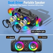 Portable Bluetooth Speaker IP65 Waterproof,140W Loud Sound,Bass Boost,Bluetooth 5.3, LED Lights,True Wireless Stereo Pairing,24H Playtime, for Home/Outdoor/Party/Beach, Fashionable Gift(Black)