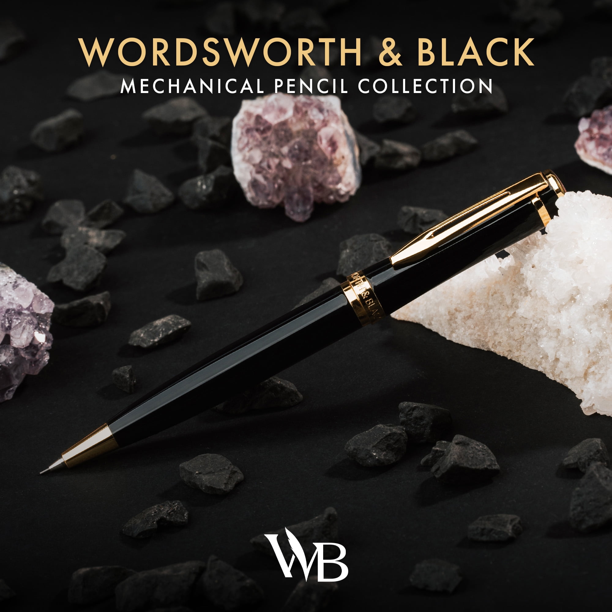 Wordsworth & Black Luxury Erudite Mechanical Pencil Set- Refillable Pencil, Gift Case; Journaling, Calligraphy, Drawing, Smooth Writing [Black Gold]