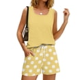 thumbnail image 5 of 2 Piece Sets for Women Lounge Womens Short Sets Polka Dots Beach Vacation Sleeveless Tank Top Square Neck Drawstring Summer Outfits for Women Yellow S, 5 of 8