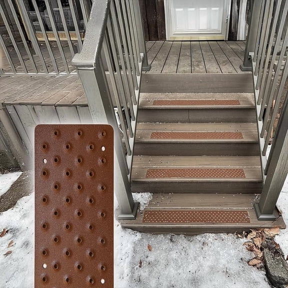 Non-Slip Outdoor Stair Treads, Chestnut Brown, 30" Long (1), Screw Down, Permanent, Weatherproof, Anti-Skid Protection