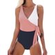thumbnail image 1 of Traje de baño de una pieza para mujer, cruzado, con bloques de color y lazo lateral, 1 of 6