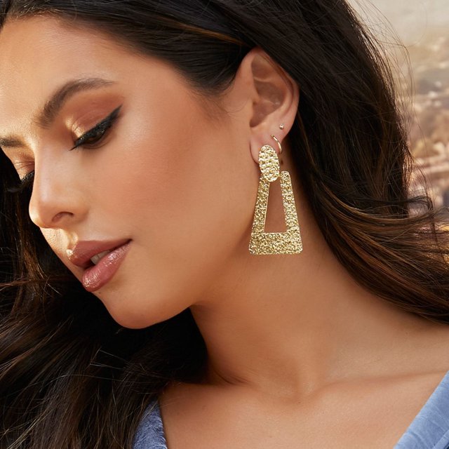 JM Pendientes largos de aleación estilo exagerado textura geométrica personalidad pendientes Retro Mujer JM