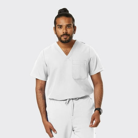 

SPECTRUM UNIFORMS Wynd Men s Tuckable Scrub Top Medical Uniform V-Neck Soft Fabric Outfit Ideal for Men at Hospital Workspace Medical Practice and Professionals - Pack of 2 White