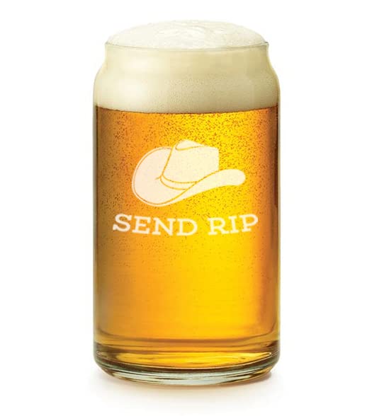 16 oz Beer Can Glass Send Rip Cowboy Hat