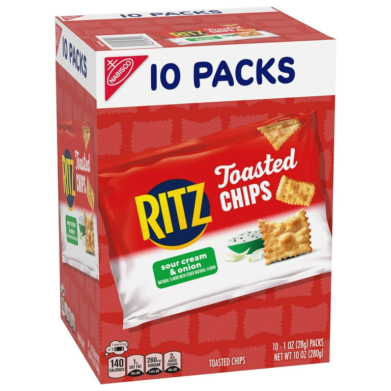 RITZ, Toasted Chips Sour Cream and Onion Crackers, 10 Snack Packs