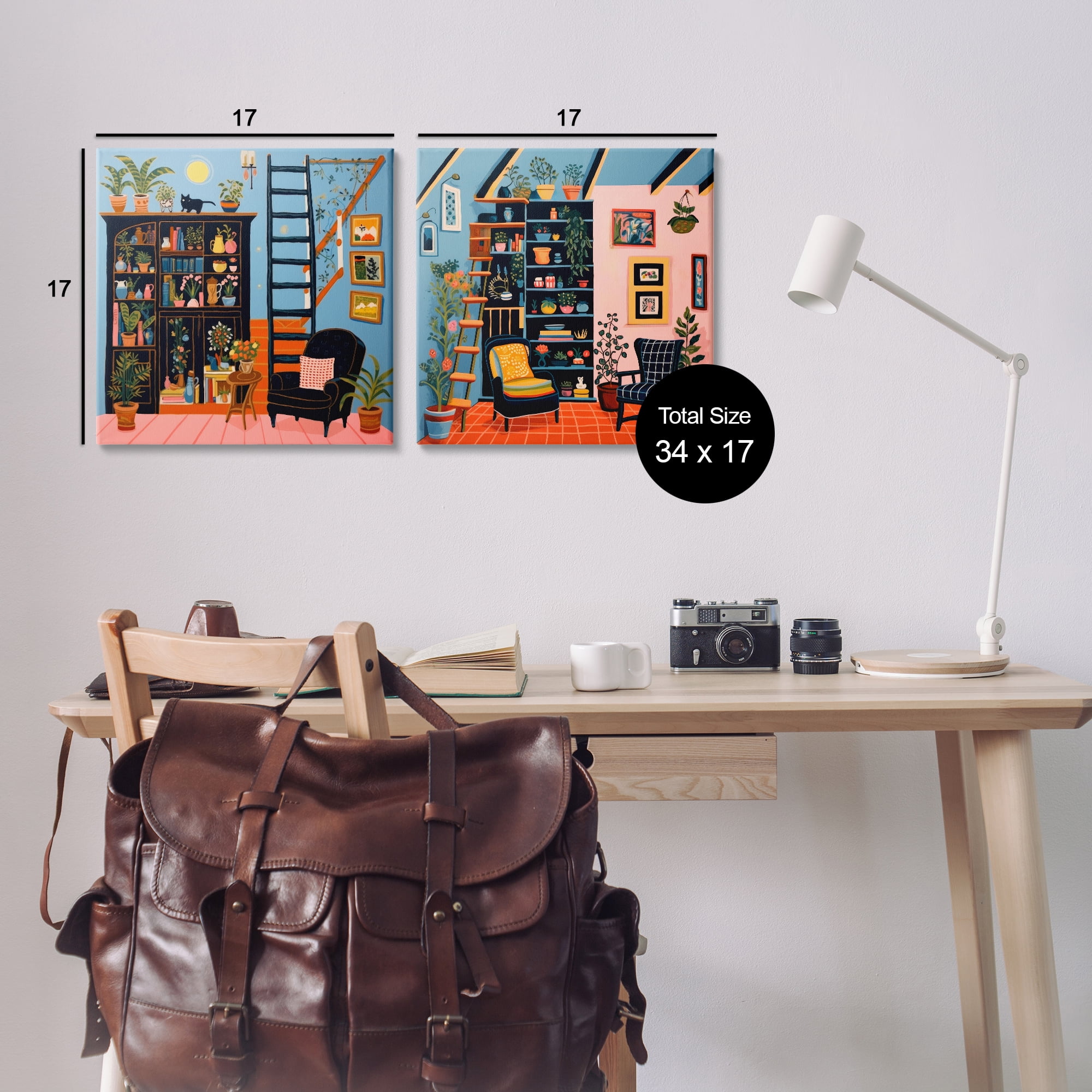 Stupell Industries Cozy Decorated Reading Nook Furniture Painting Wrapped Canvas Art Print Wall Art, 17 x 17, Set of 2