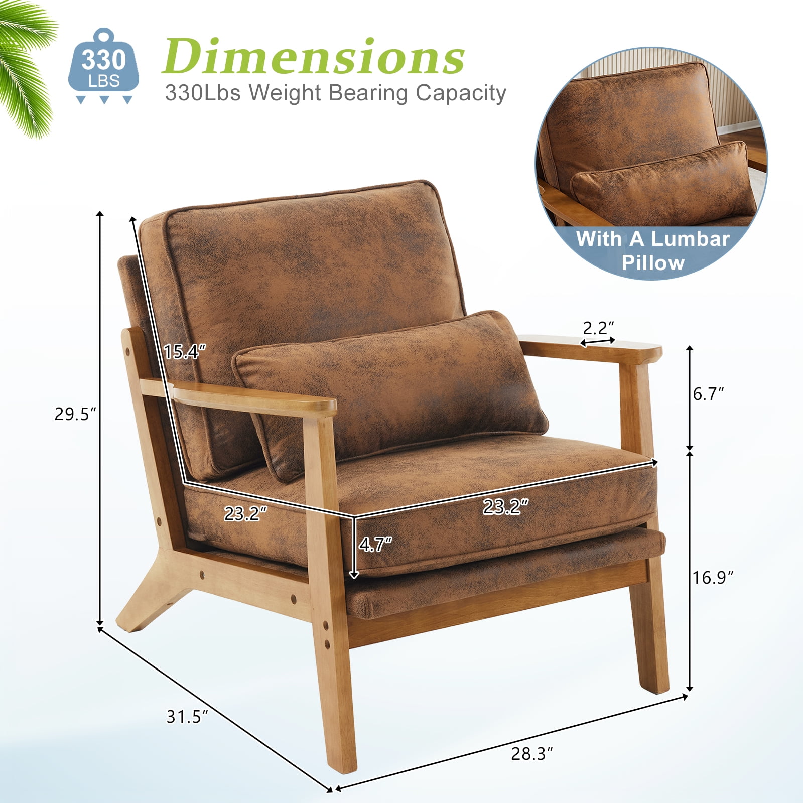 Ktaxon Accent Chair Suede Upholstered Armchair, Reading Club Chair with Pillow for Living Room Bedroom Furniture Brown