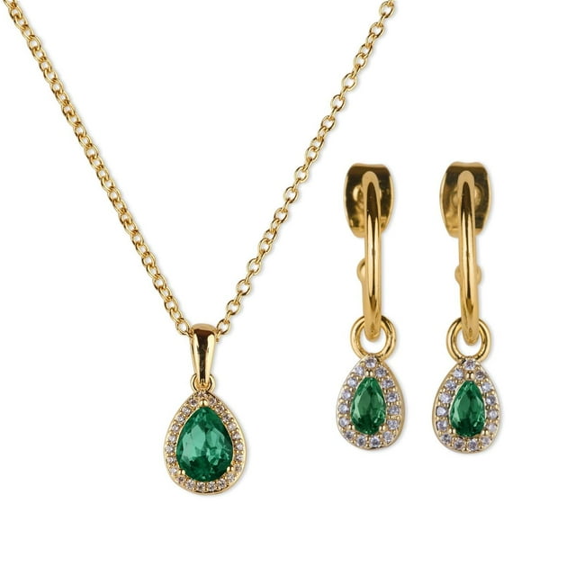 Set de Joyería para Mujer Oro 14k LuckyLy, Collar y Aretes, Modelo Dory verde UNITALLA
