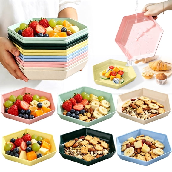 Plastic Serving Tray, Hexagonal Large Serving Platters and Trays for Home Living Room Coffee Table, Serving Trays Platters, Beige