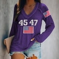 thumbnail image 1 of IDALL Chandail en Molleton pour Femmes Manches Longues T-Shirts Graphiques Rétro 45 47 Imprimé Chandail en Molleton 45 47 Col en V 45 47 pour Président Chandail en Molleton T-Shirts Tenues d'Automne Violet 3TG, 1 of 5
