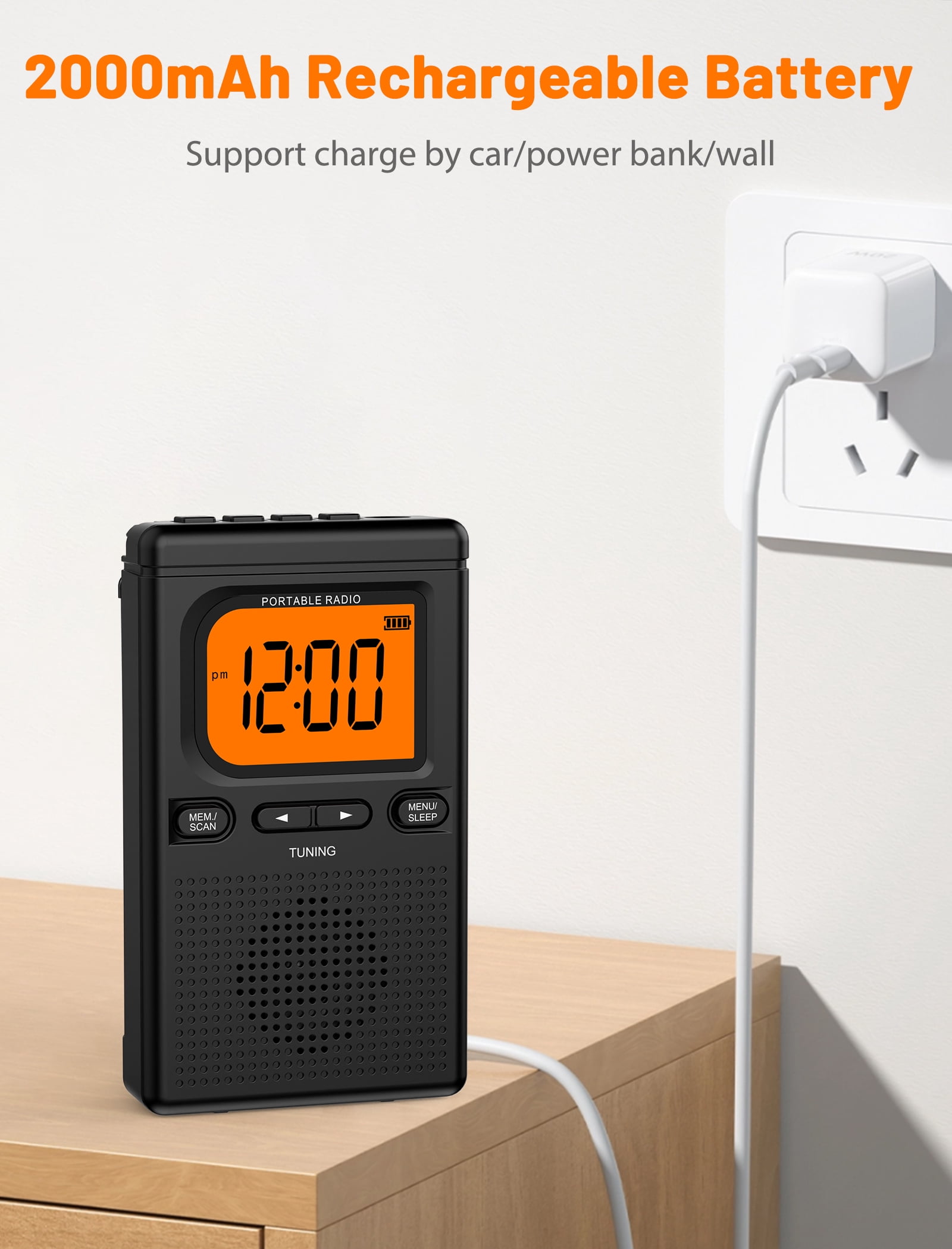Bluetooth Portable AM FM Radio, Pocket Radio with Digital Tuning, Rechargeable AM FM Radio with  Earphone Jack, Flashlight, LCD Screen