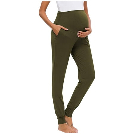 

CHMORA Women s High Elasticity Pregnant Supporting Abdomen Pockets Sports Yoga Pants maternity clothes