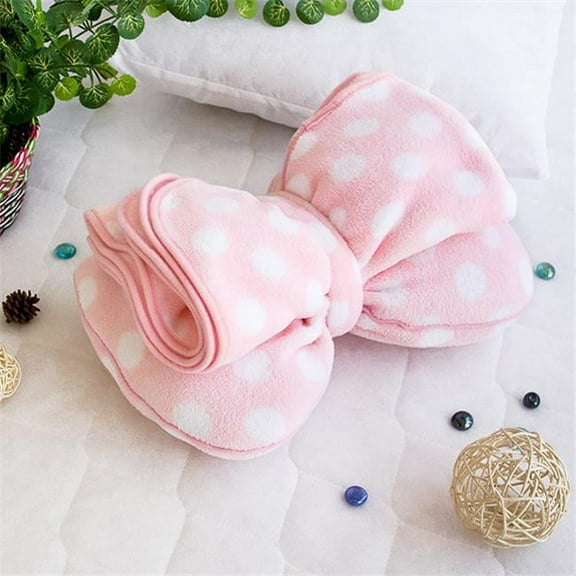 Pink Bow Fleece Throw Blanket Pillow Cushion / Travel Pillow Blanket