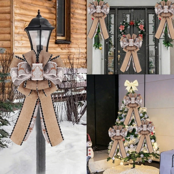 Adornos navideños, adornos navideños, regalos navideños, adornos navideños, adornos colgantes para árbol de Navidad, lazo de lino doble, decoración para fiestas navideñas, accesorios de tela y terciop