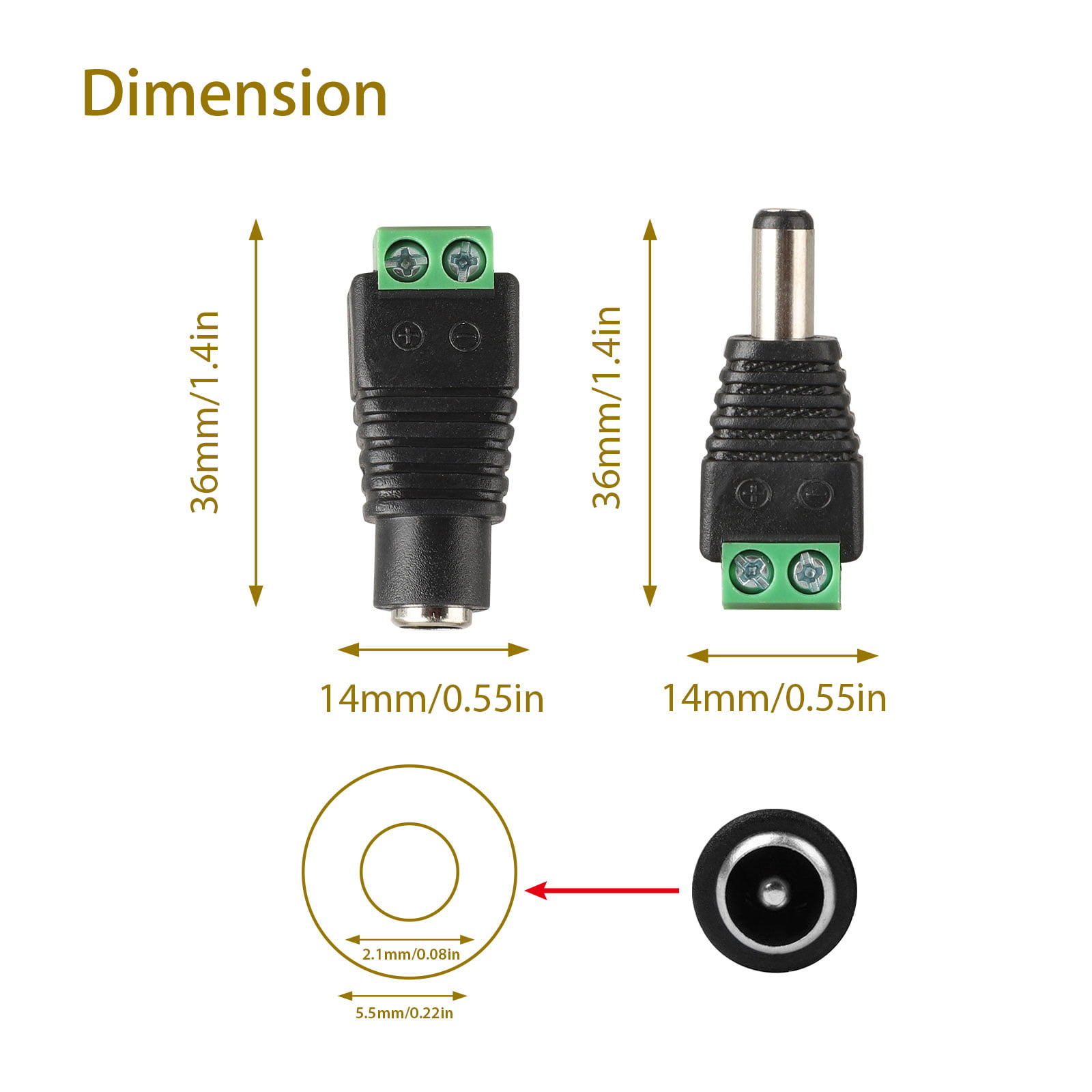 20PCS Male Female 2.1x5.5mm DC Power Jack Plug Adapter Connector for CCTV LED US 