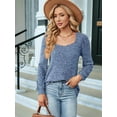 thumbnail image 3 of Womens Long Sleeve Ribbed Knit Loose Fit Soft Plain Square Neck Casual Knitwear Sweater Blouses Colorful Orchid XL, 3 of 8