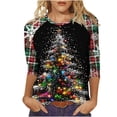 thumbnail image 2 of HOMBOM Shirts for Women Funny Plus Size Casual Raglan Christmas 3/4 Sleeve Crewneck Snowman Females T Shirts, 2 of 5