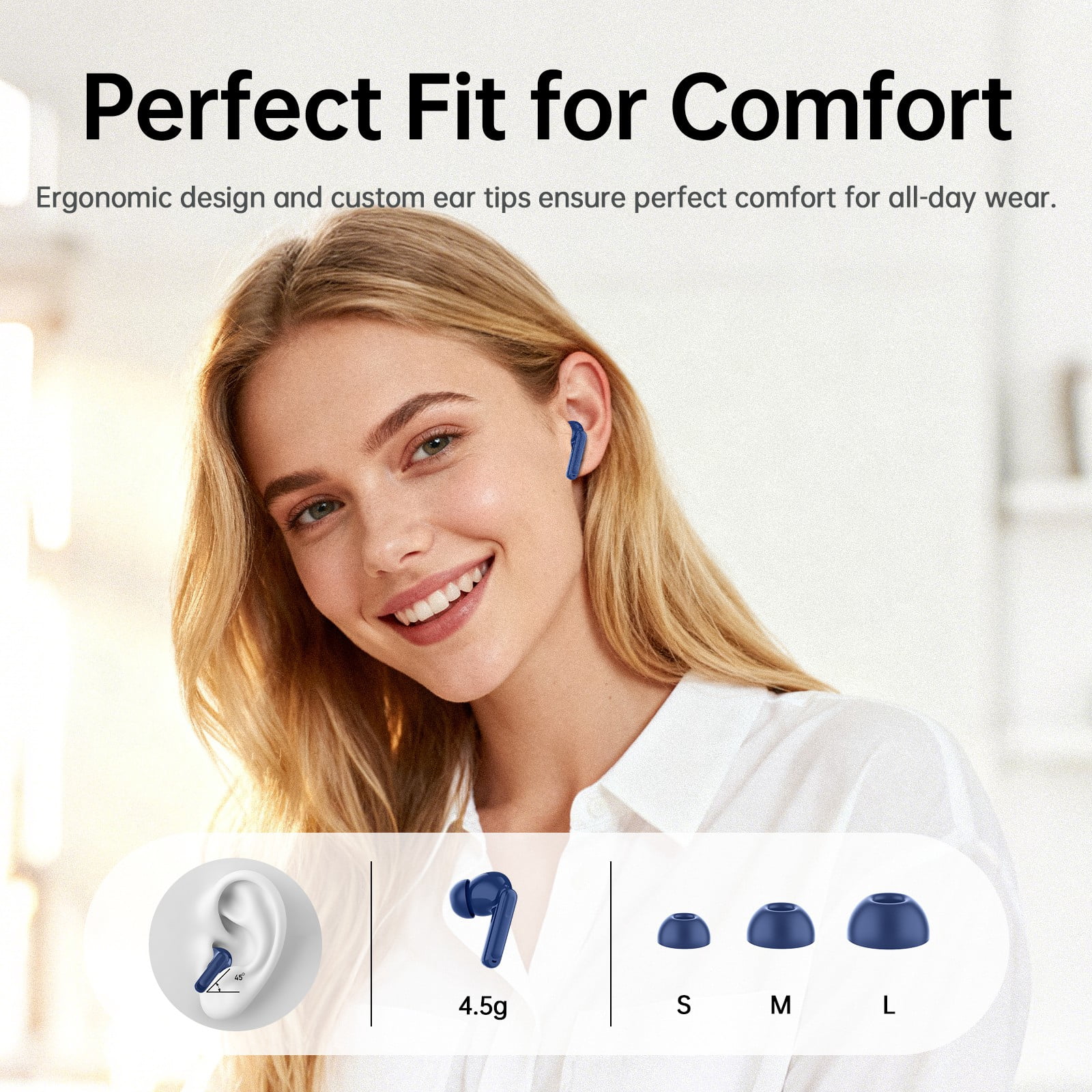 Wireless Earbuds, 6 ENC Mic Clear Call, Hybrid Active Noise Cancelling Ear Buds, 8EQ, Deep Bass, V5.4 Bluetooth Earbuds, 40H Playtime, LED Screen, IPX7 Waterproof, In-ear Earphones for Android iOS