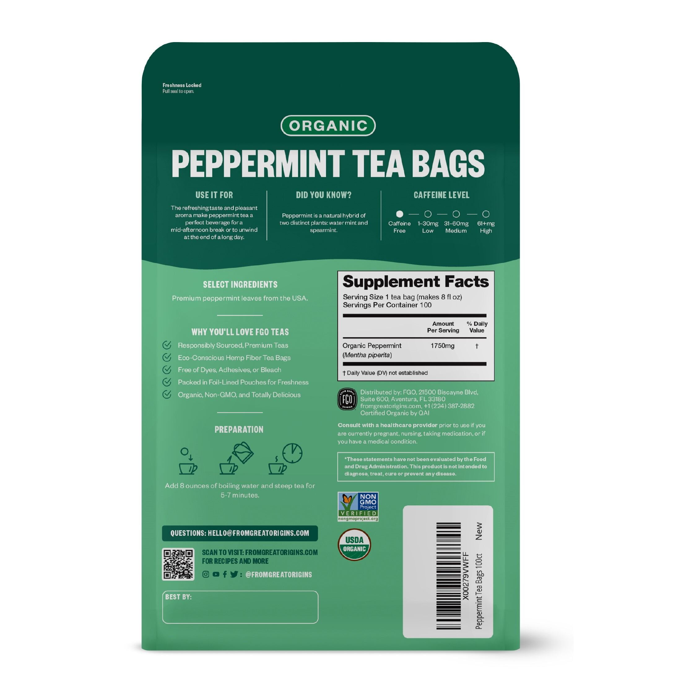 FGO Peppermint Tea, Organic, Eco-Conscious Tea Bags (100 Count)