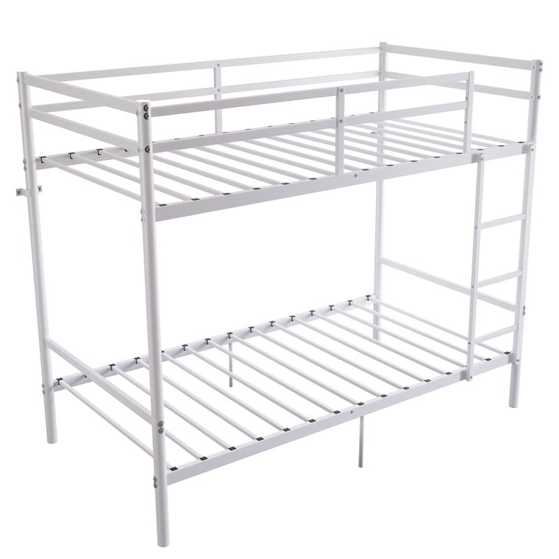 Twin Over Twin Metal Bunk Bed with Ladder, High Guardrails, Built-In Under Bed Storage Space, Sturdy Iron Frame, Noise-Reduced Design