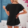 thumbnail image 4 of Top de verano para mujer, camiseta informal de Color puro con cuello redondo y mangas cortas con volantes dobles, 4 of 8