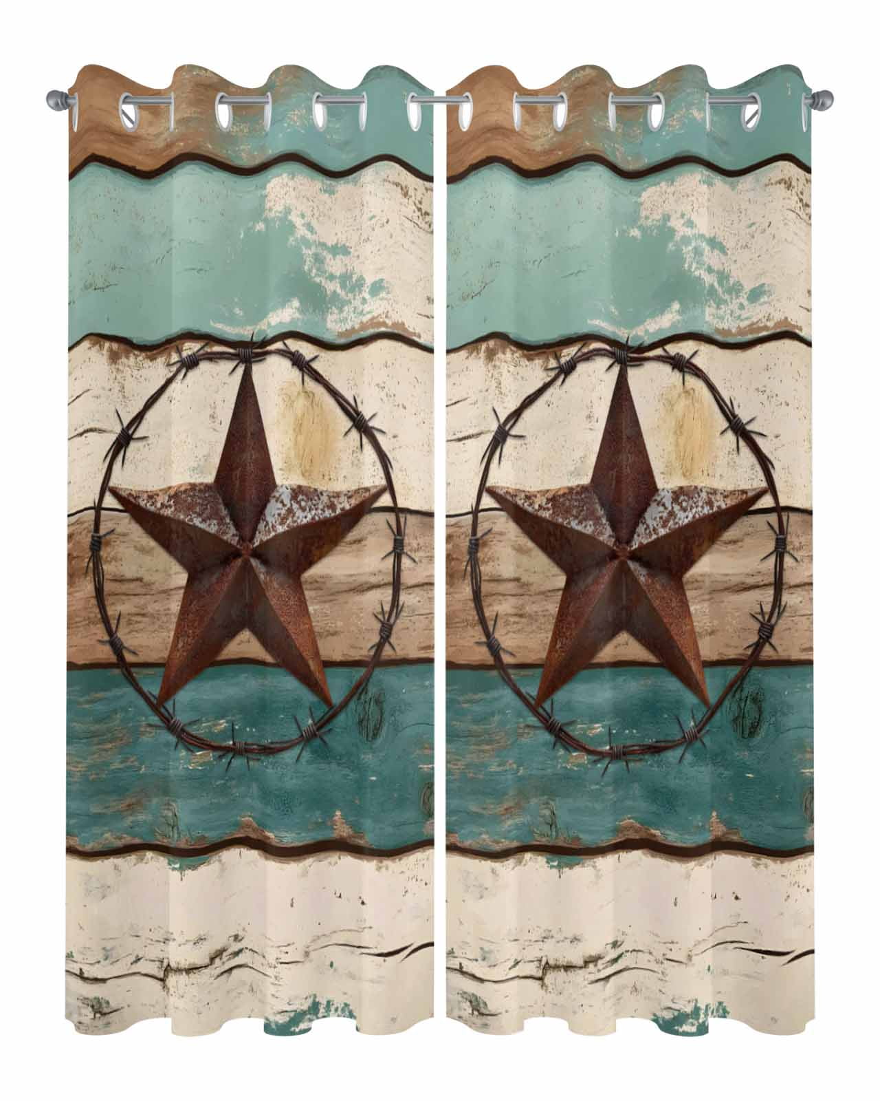 nqOlkjepod Outdoor Curtains for Patio Waterproof, Texas Star Outdoor Privacy Panels Grommet, Country Teal Brown Farmhouse Wooden Blackout Outside Curtains for Porch/Cabana/Pergola 54"x95", 2 Panels
