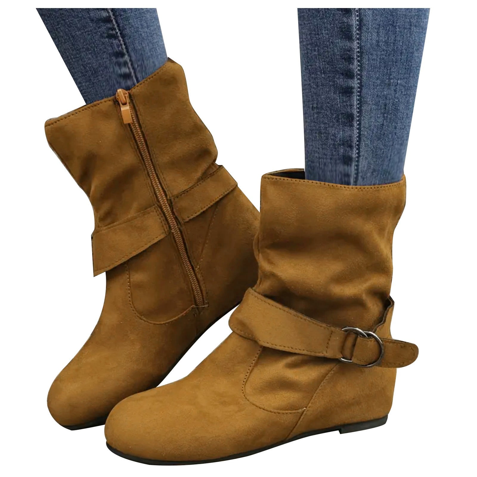 Mepaouo Womens Suede Slouch Ankle Booties Wide Mid Calf Side