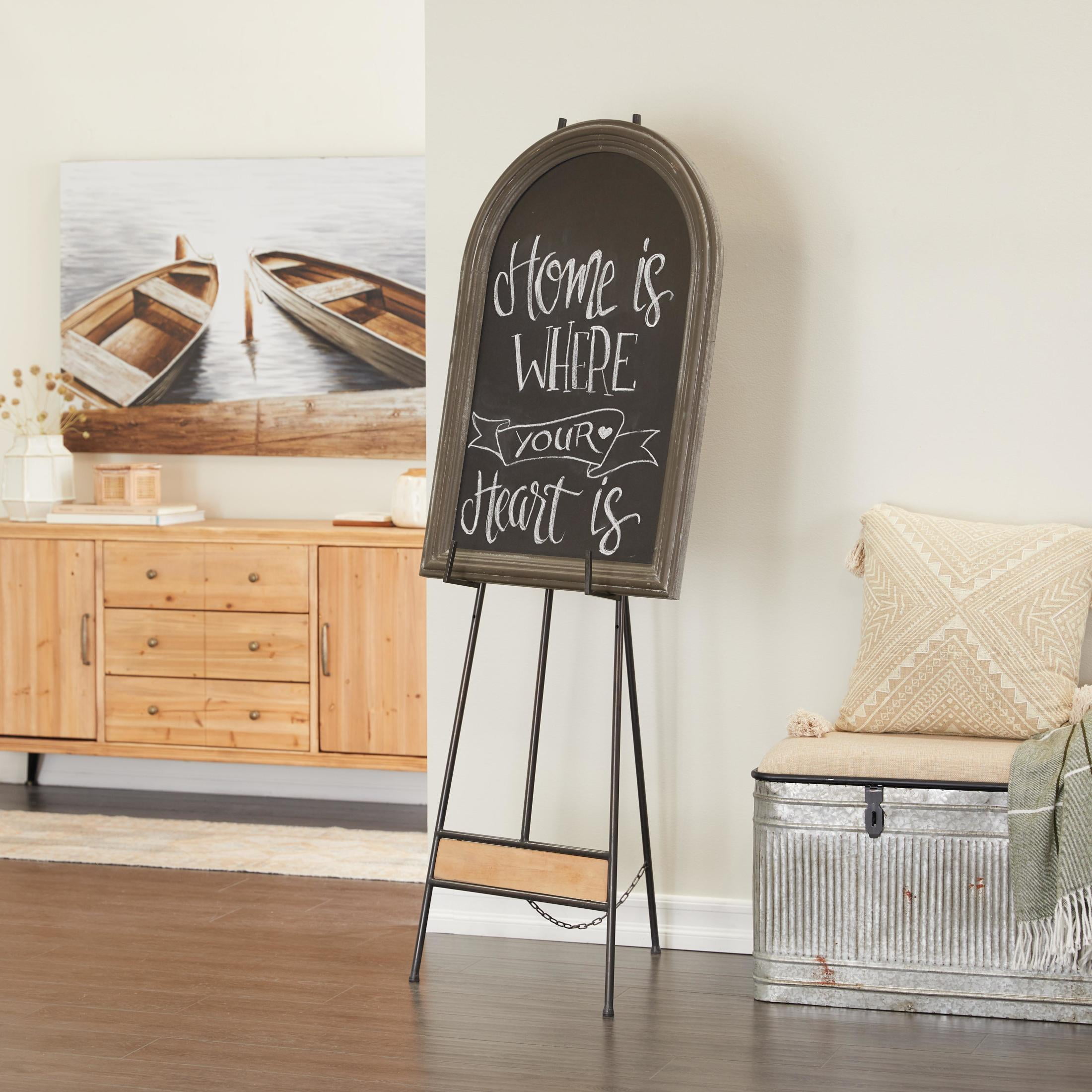 DecMode 19" x 66" Black Metal Tall Adjustable Floor 3 Tier Easel with Wood Panels, 1-Piece