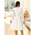 thumbnail image 4 of DARING DIVA V Neck Wrap Swiss Dots Lantern Sleeve Midi Swing Dress M White, 4 of 6