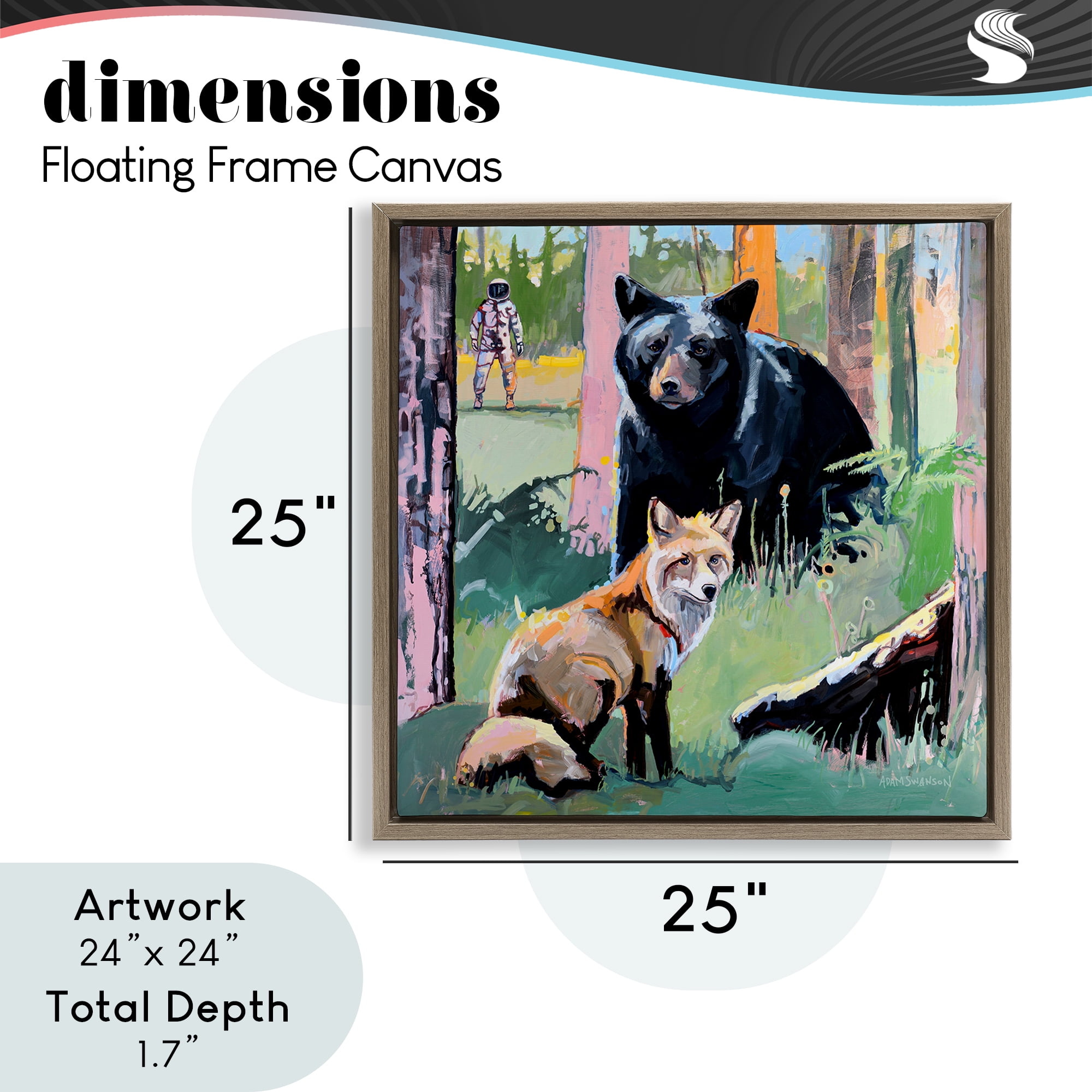 Forest Animals in Deep Space Brown Framed Floater Canvas Wall Art, design by Adam Swanson