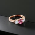 thumbnail image 3 of Gem Stone King 18K Rose Gold Plated Silver 3-Stone Ring Mystic Topaz Moissanite(1.92 Cttw) (Size 6), 3 of 4