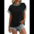 thumbnail image 3 of Blusa Informal de Corta con Cuello Redondo y Bloques de Color Acanalados para Mujer Negro L, 3 of 9