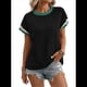 thumbnail image 3 of Blusa Informal de Corta con Cuello Redondo y Bloques de Color Acanalados para Mujer Negro XXL, 3 of 9