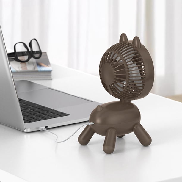 Ventilador de escritorio para giratorio de 4 velocidades, silencioso, pequeño, ligero, personal, recargable, cabeza ajustable, ventilador US Marrón BLESIY Ventilador de escritorio giratorio