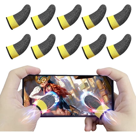 10 PCS Gaming Finger Sleeve, Mobile Controller Thumb, Highly Conductive 100% Silver Thread, Anti-Sweat Breathable Protect Finger Touchscreen Finger Sleeve for Mobile Phone Games (Yellow)